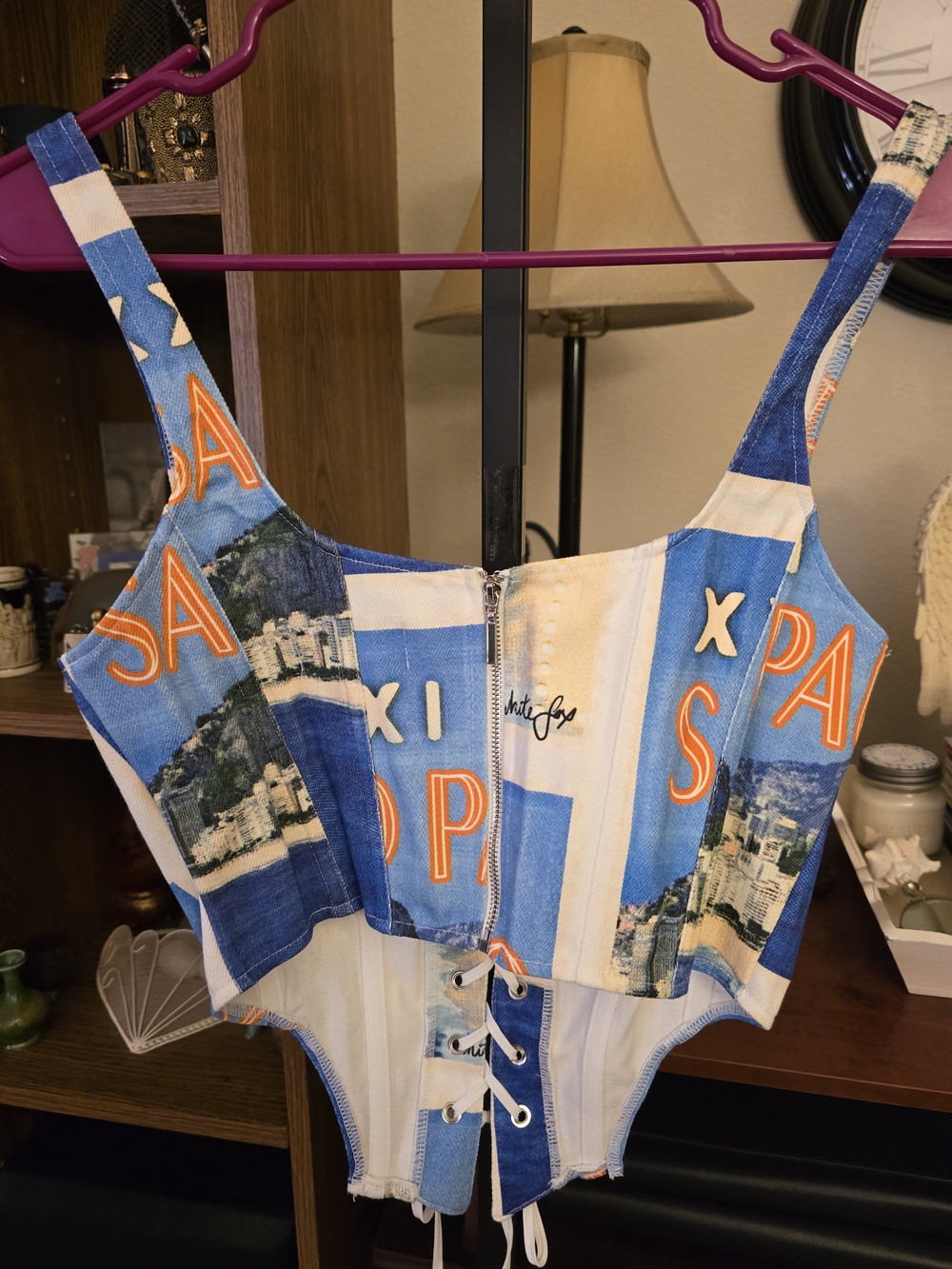 White Fox Good News Bustier Sao Paulo Corset Ribbed Top Blue White‎ Medium NEW - Picture 5 of 6